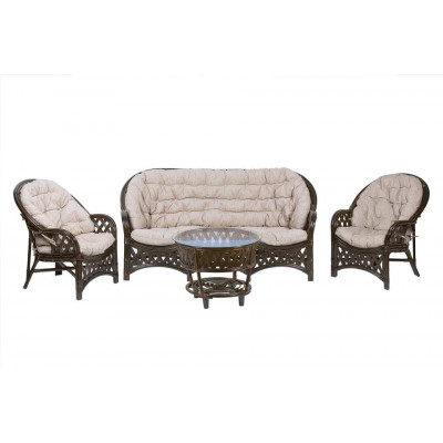 Комплект Черчилль с 3-местным диваном и круглым столом, подушки светлые