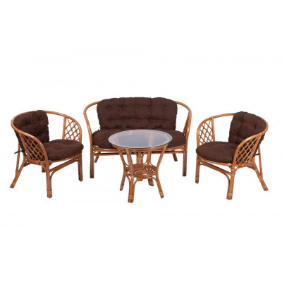 Комплект Багама с диваном и круглым столом (подушки простые коричневые)