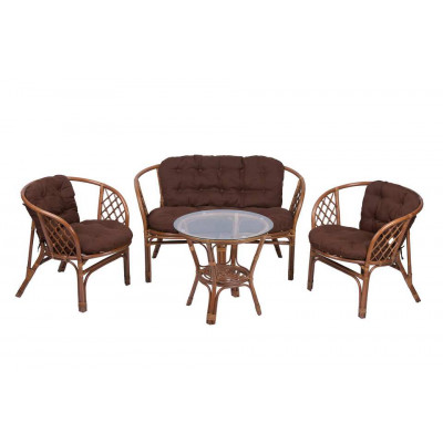 Комплект Багама с диваном и круглым столом (подушки простые коричневые)