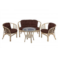 Комплект Багама с диваном и круглым столом (подушки простые коричневые)