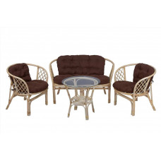 Комплект Багама с диваном и круглым столом (подушки простые коричневые)