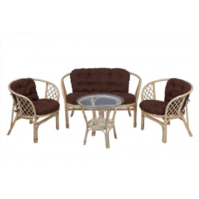 Комплект Багама с диваном и круглым столом (подушки простые коричневые)