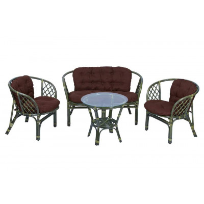 Комплект Багама с диваном и круглым столом (подушки простые коричневые)