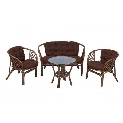 Комплект Багама с диваном и круглым столом (подушки простые коричневые)