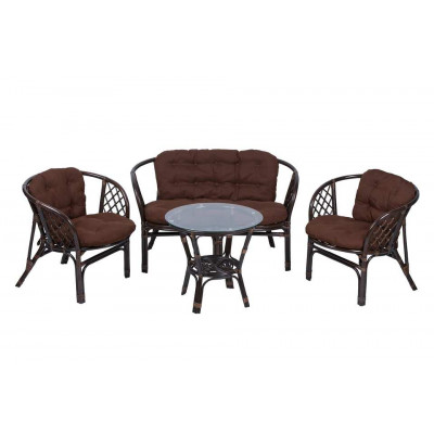 Комплект Багама с диваном и круглым столом (подушки простые коричневые)