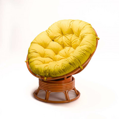 Кресло Папасан вращающийся с желтой подушкой