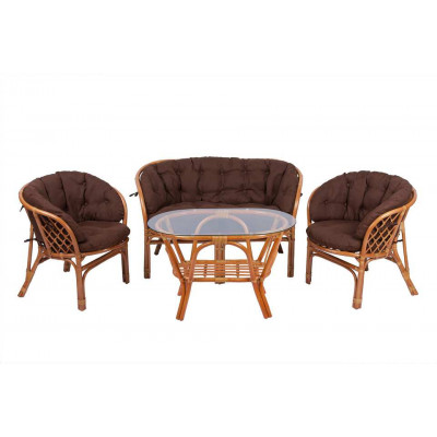 Комплект Багама с диваном и овальным столом (подушки полные коричневые)