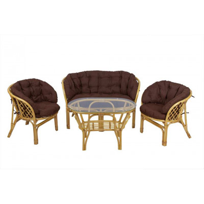 Комплект Багама с диваном и овальным столом (подушки полные коричневые)