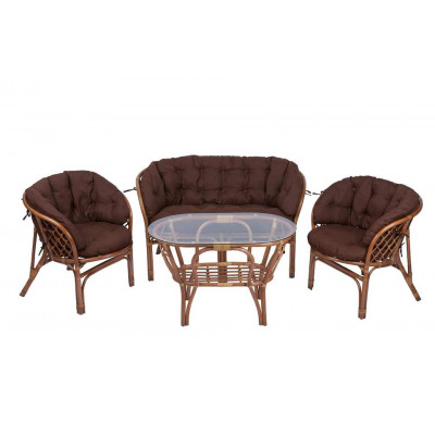 Комплект Багама с диваном и овальным столом (подушки полные коричневые)