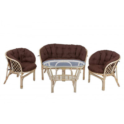 Комплект Багама с диваном и овальным столом (подушки полные коричневые)