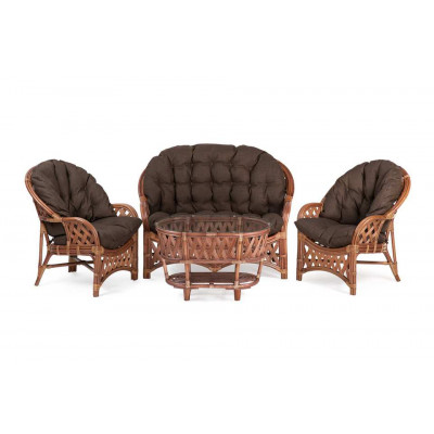 Комплект Черчилль с 2-местным диваном и овальным столом, подушки коричневые