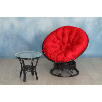 Кресло Папасан вращающийся с красной подушкой