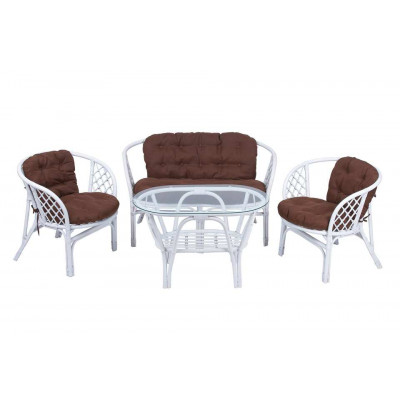 Комплект Багама с диваном и овальным столом (подушки простые коричневые)