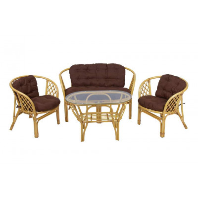 Комплект Багама с диваном и овальным столом (подушки простые коричневые)