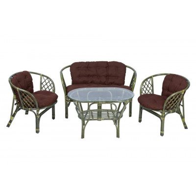 Комплект Багама с диваном и овальным столом (подушки простые коричневые)