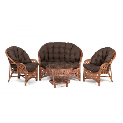 Комплект Черчилль с 2-местным диваном и круглым столом, подушки коричневые