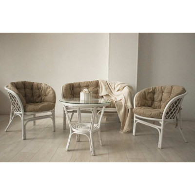 Комплект Багама с диваном и круглым столом (подушки полные светлые)