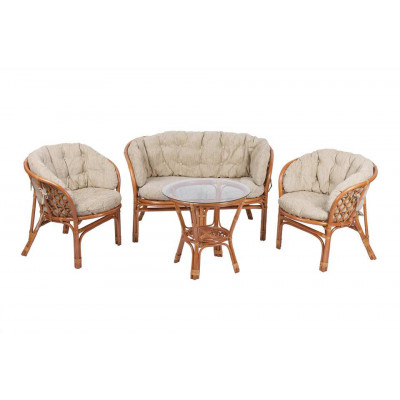 Комплект Багама с диваном и круглым столом (подушки полные светлые)