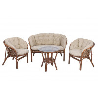 Комплект Багама с диваном и круглым столом (подушки полные светлые)