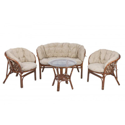 Комплект Багама с диваном и круглым столом (подушки полные светлые)