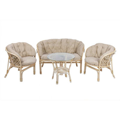 Комплект Багама с диваном и круглым столом (подушки полные светлые)