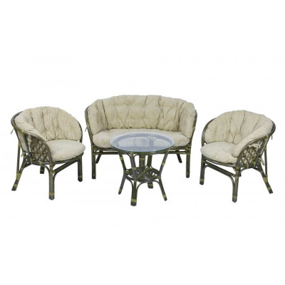 Комплект Багама с диваном и круглым столом (подушки полные светлые)