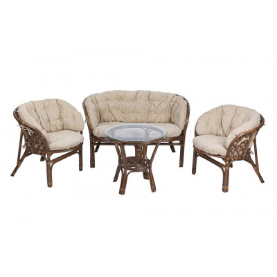 Комплект Багама с диваном и круглым столом (подушки полные светлые)