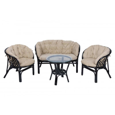 Комплект Багама с диваном и круглым столом (подушки полные светлые)