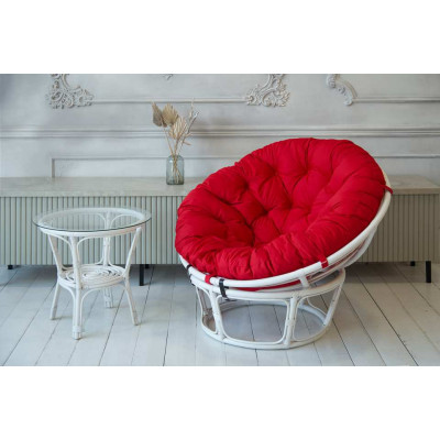 Кресло из ротанга Папасан с красной подушкой