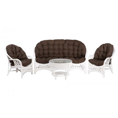 Комплект Черчилль с 3-местным диваном и круглым столом, подушки коричневые