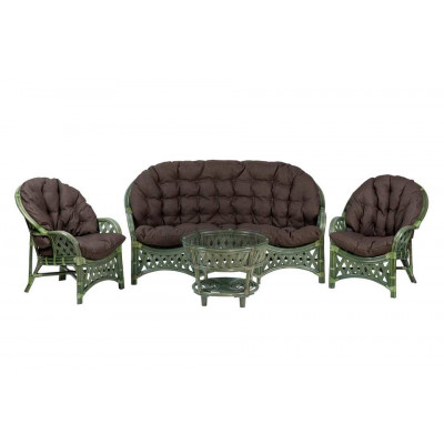 Комплект Черчилль с 3-местным диваном и круглым столом, подушки коричневые