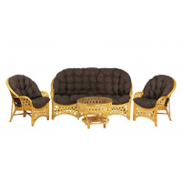 Комплект Черчилль с 3-местным диваном и круглым столом, подушки коричневые