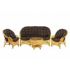 Комплект Черчилль с 3-местным диваном и круглым столом, подушки коричневые