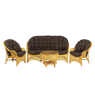 Комплект Черчилль с 3-местным диваном и круглым столом, подушки коричневые