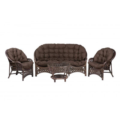 Комплект Черчилль с 3-местным диваном и круглым столом, подушки коричневые