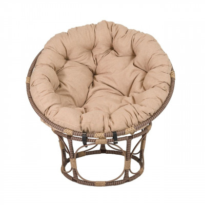 Кресло Папасан, искусственный ротанг, подушка бежевая