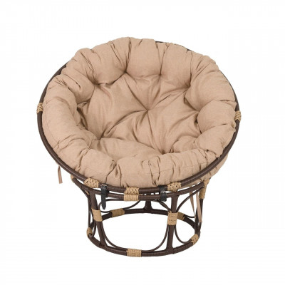 Кресло Папасан, искусственный ротанг, подушка бежевая