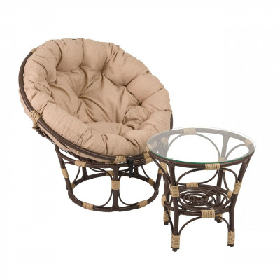 Кресло Папасан, искусственный ротанг, подушка бежевая