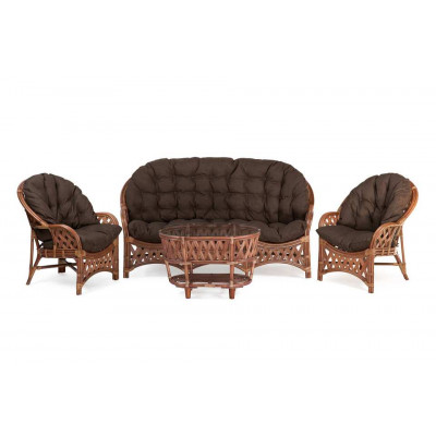 Комплект Черчилль с 3-местным диваном и овальным столом, подушки коричневые