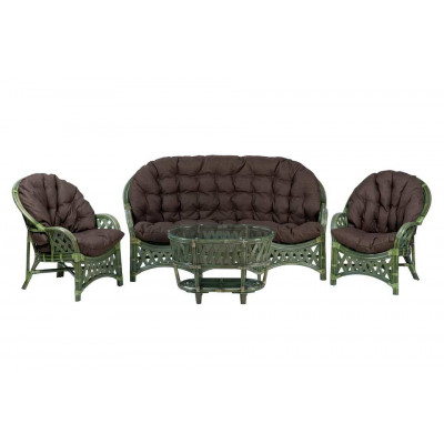 Комплект Черчилль с 3-местным диваном и овальным столом, подушки коричневые