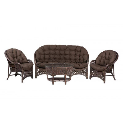 Комплект Черчилль с 3-местным диваном и овальным столом, подушки коричневые