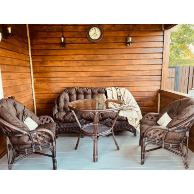 Комплект Черчилль с 3-местным диваном и овальным столом, подушки коричневые