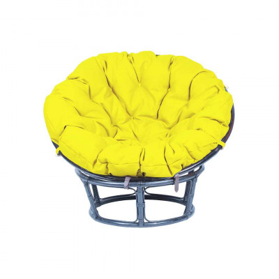 Кресло из ротанга Папасан с желтой подушкой