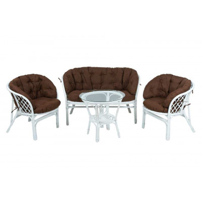 Комплект Багама с диваном и круглым столом (подушки полные коричневые)