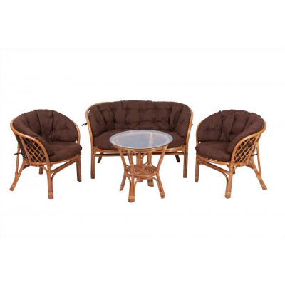 Комплект Багама с диваном и круглым столом (подушки полные коричневые)