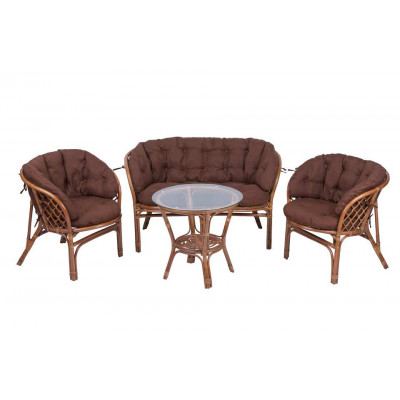 Комплект Багама с диваном и круглым столом (подушки полные коричневые)