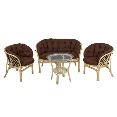 Комплект Багама с диваном и круглым столом (подушки полные коричневые)