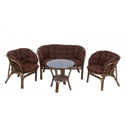 Комплект Багама с диваном и круглым столом (подушки полные коричневые)