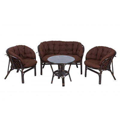 Комплект Багама с диваном и круглым столом (подушки полные коричневые)