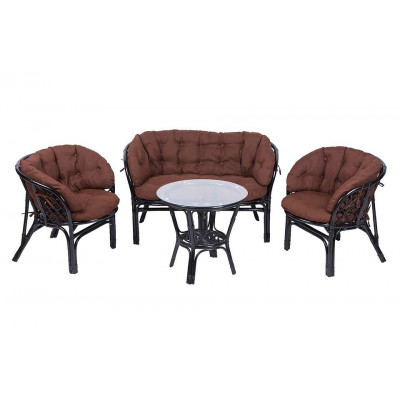 Комплект Багама с диваном и круглым столом (подушки полные коричневые)